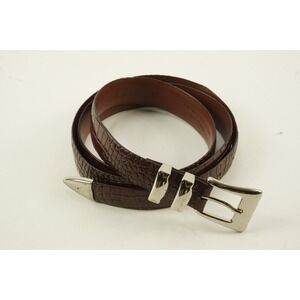 Torino Mens Size 52 Embossed Italian Calfskin Leather Belt Dark Brown Crocodile